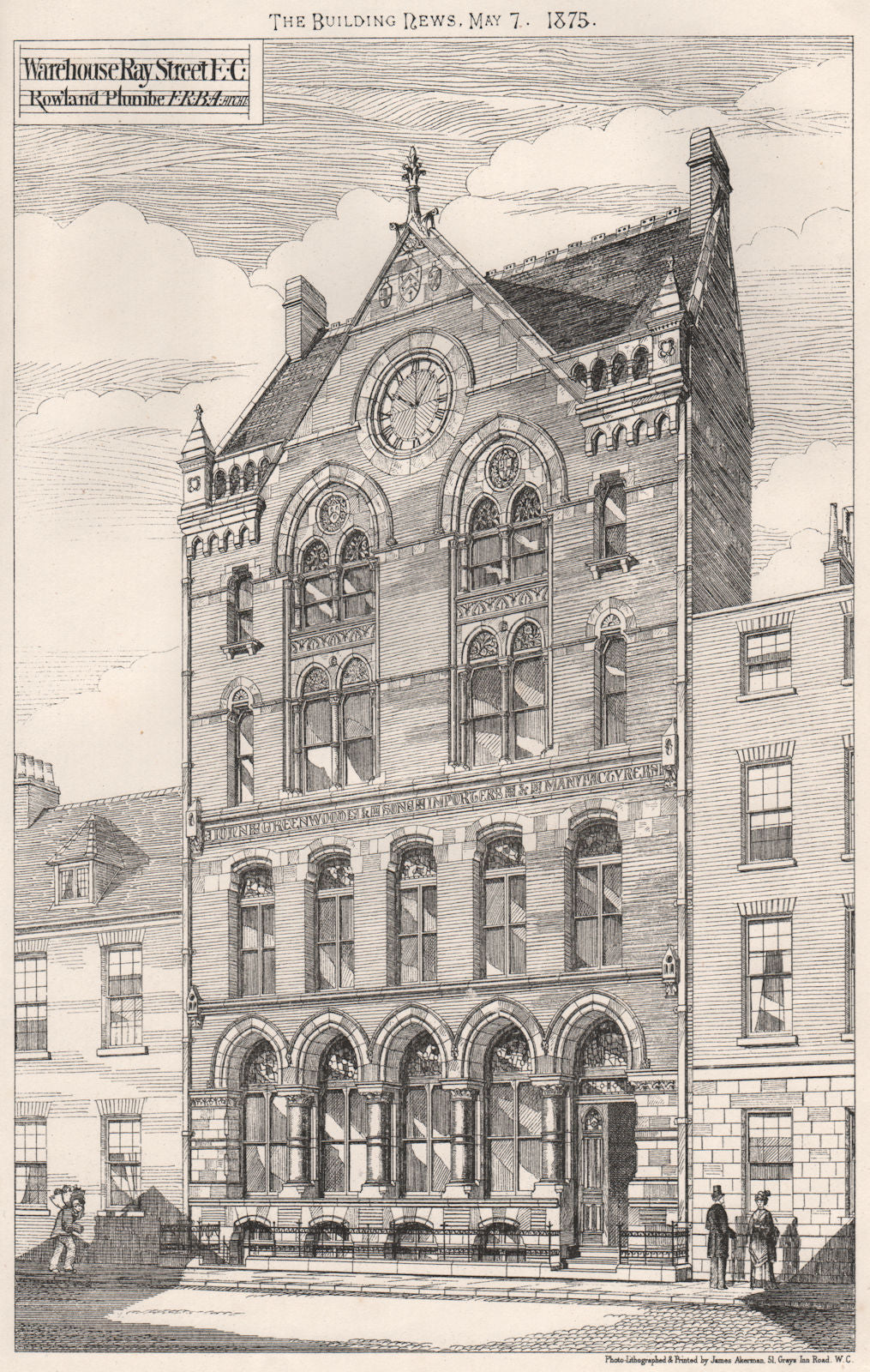 Warehouse, Ray Street, EC.; Rowland Plumbe F.R.B.A., Archt. Clerkenwell 1875